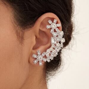MOOD by Jon Richard Floral Crystal Ear Crawlers Silver Tone Earrings NEW